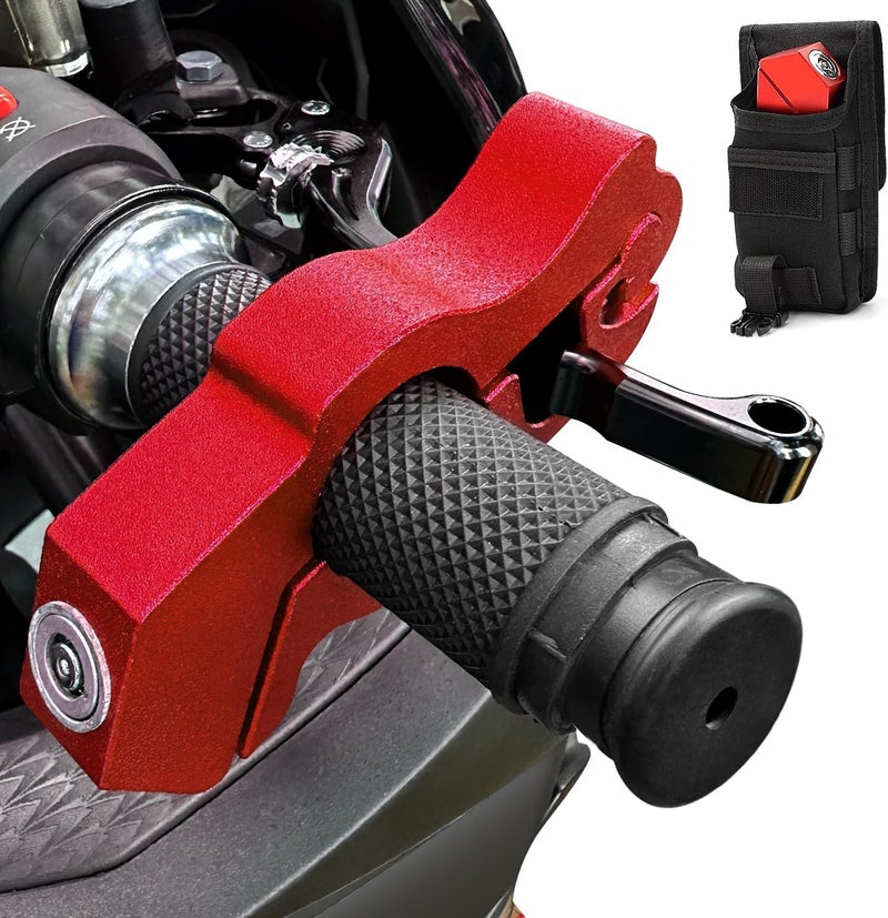 BeTime Motorcycle Locks Anti Theft: CNC Heavy Duty Handlebar Throttle Grip Brake Lever Security Motorcycle Lock Universal for Dirt Bike Moped Scooter Motorbike, ATV Alarm Accessories (Red) - Image 1